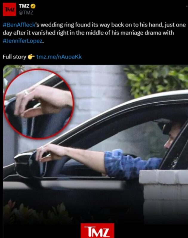 Les rumeurs de divorce font état d'une photo de Ben Affleck sans sa bague de mariage