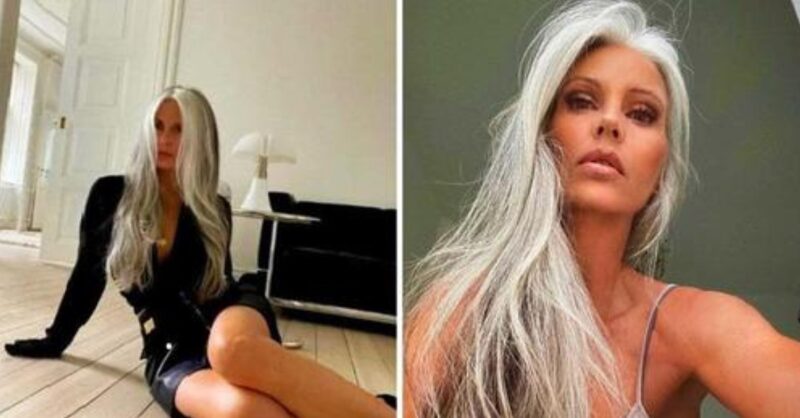 À 55 ans, elle en a assez des colorations : ses cheveux gris et naturels la rendent plus séduisante