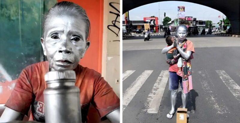 Une grand-mère formidable accomplit chaque jour le rôle de statue vivante pour nourrir son petit-fils de 2 ans