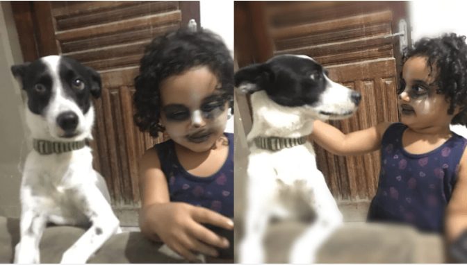 Une maman a surpris sa fillette de trois ans en train de se maquiller afin de ressembler à leur petit chien de compagnie