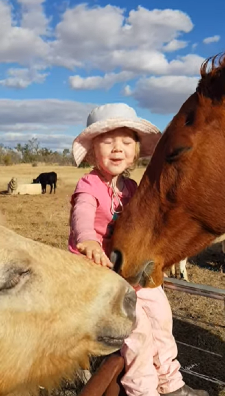 Une petite fille de 3 ans chante la sérénade à ses chevaux pour les endormir dans une vidéo virale des plus adorables